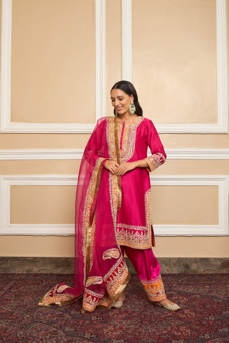 AFSAANA - Rani Hotpink SHORT KURTA WITH SALWAR AND DUPATTA