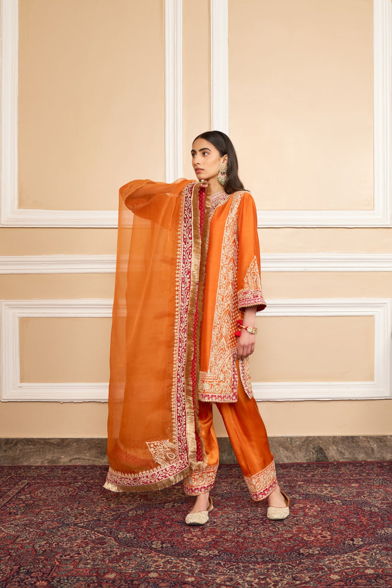 NAAYAAB - Orange SHORT KURTA WITH SALWAR AND DUPATTA