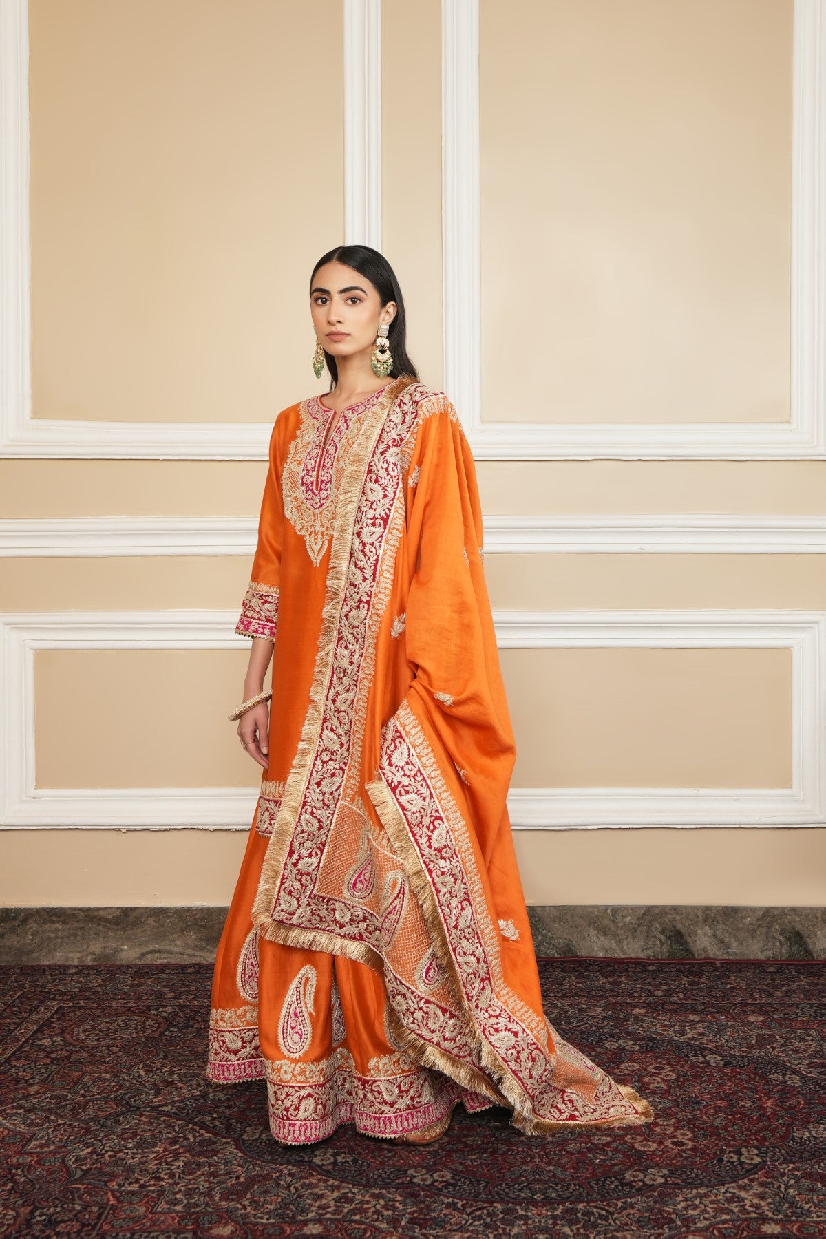 AMIRA - ORANGE SHORT KURTA WITH SHARARA AND ODHNI