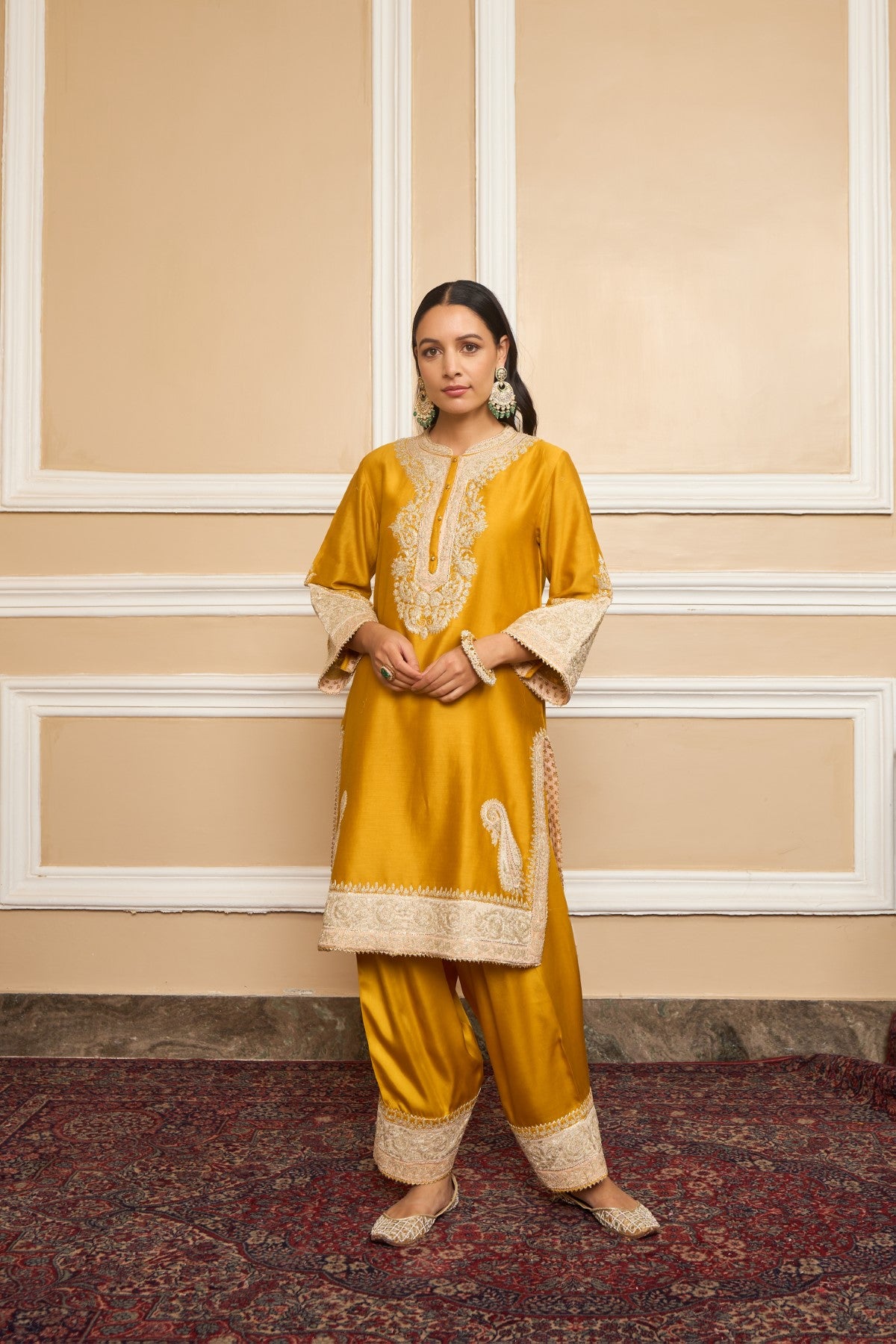 SABAA - GLAZE MUSTARD SHORT KURTA WITH SALWAR AND DUPATTA