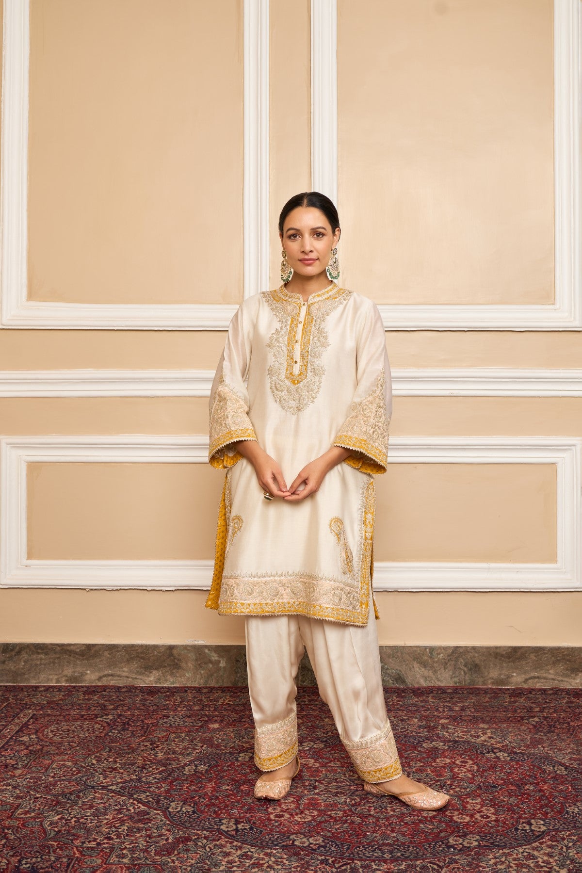 SABAA - DAISY IVORY SHORT KURTA WITH SALWAR AND DUPATTA