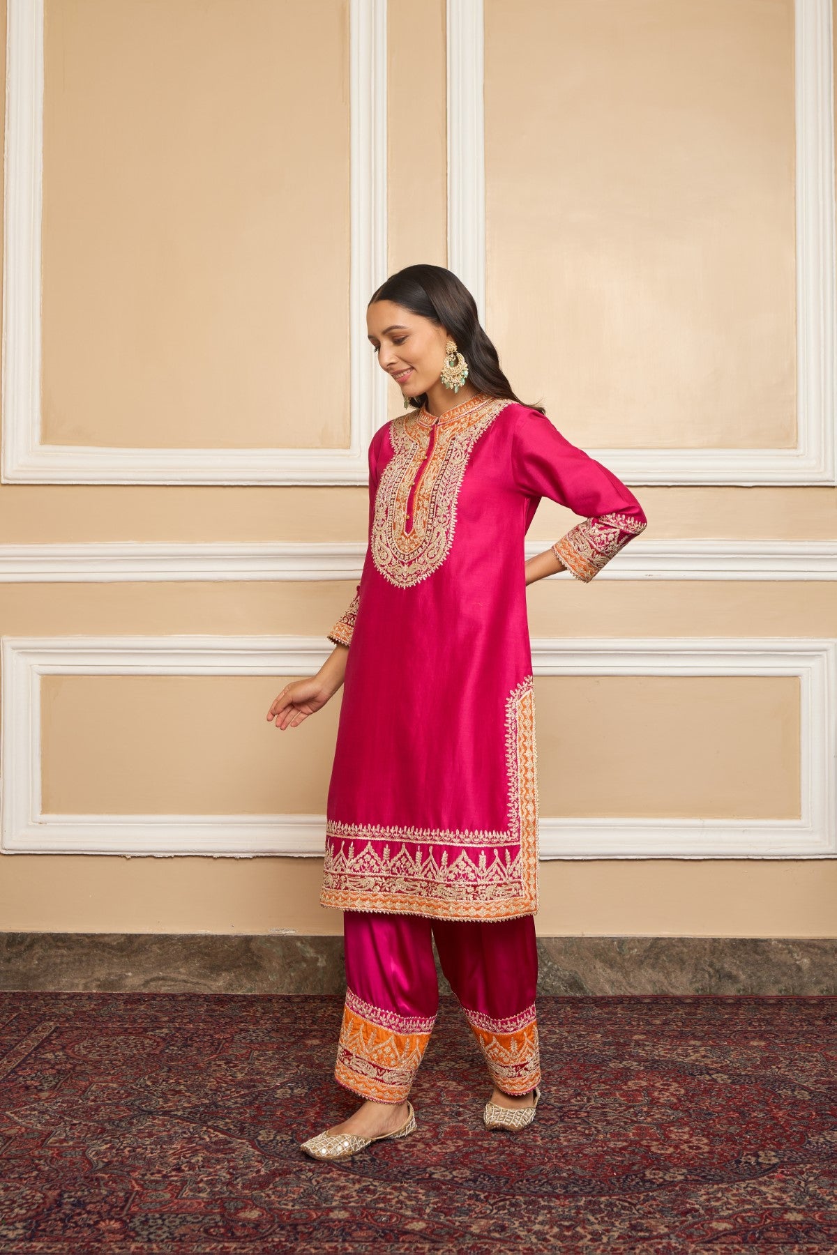 AFSAANA - HOTPINK SHORT KURTA WITH SALWAR AND DUPATTA