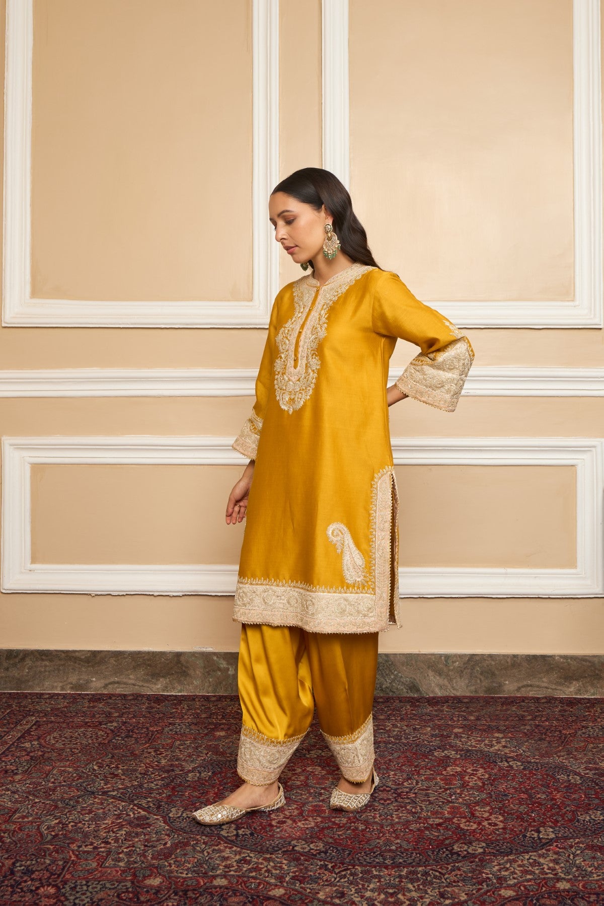 SABAA - GLAZE MUSTARD SHORT KURTA WITH SALWAR AND DUPATTA