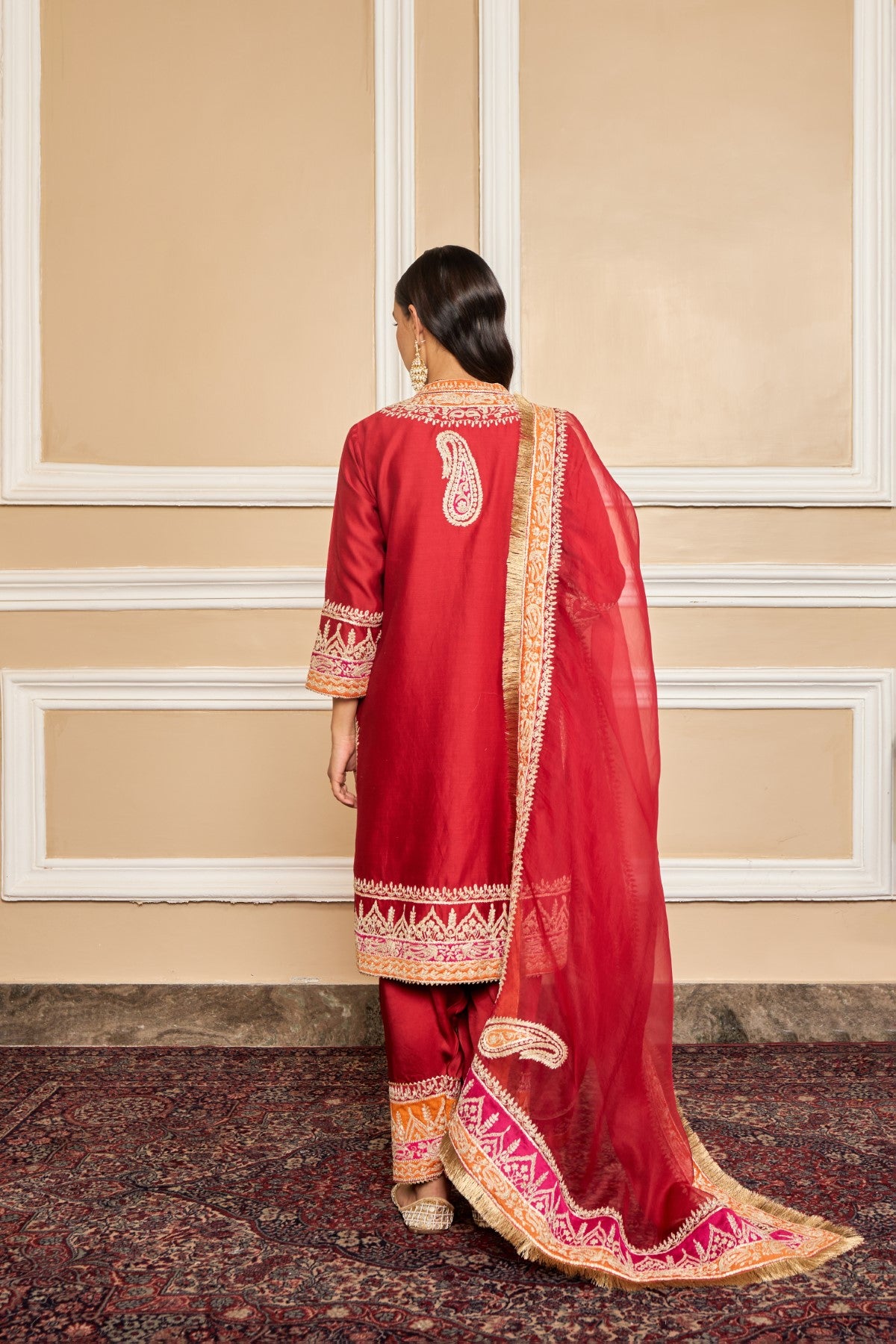 AFSAANA - DEEP RED SHORT KURTA WITH SALWAR AND DUPATTA