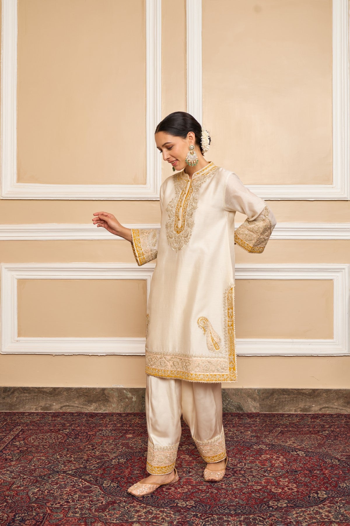 SABAA - DAISY IVORY SHORT KURTA WITH SALWAR AND DUPATTA