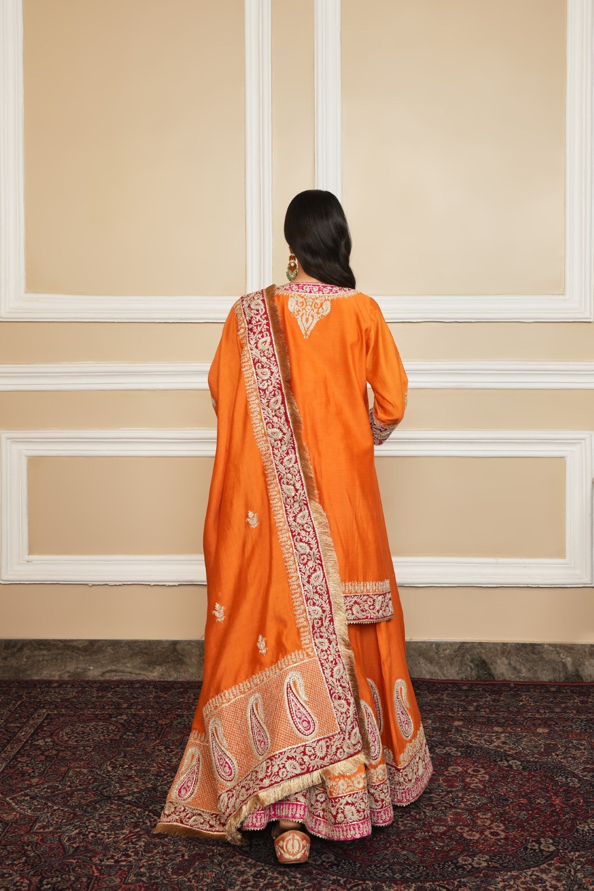 AMIRA - ORANGE SHORT KURTA WITH SHARARA AND ODHNI