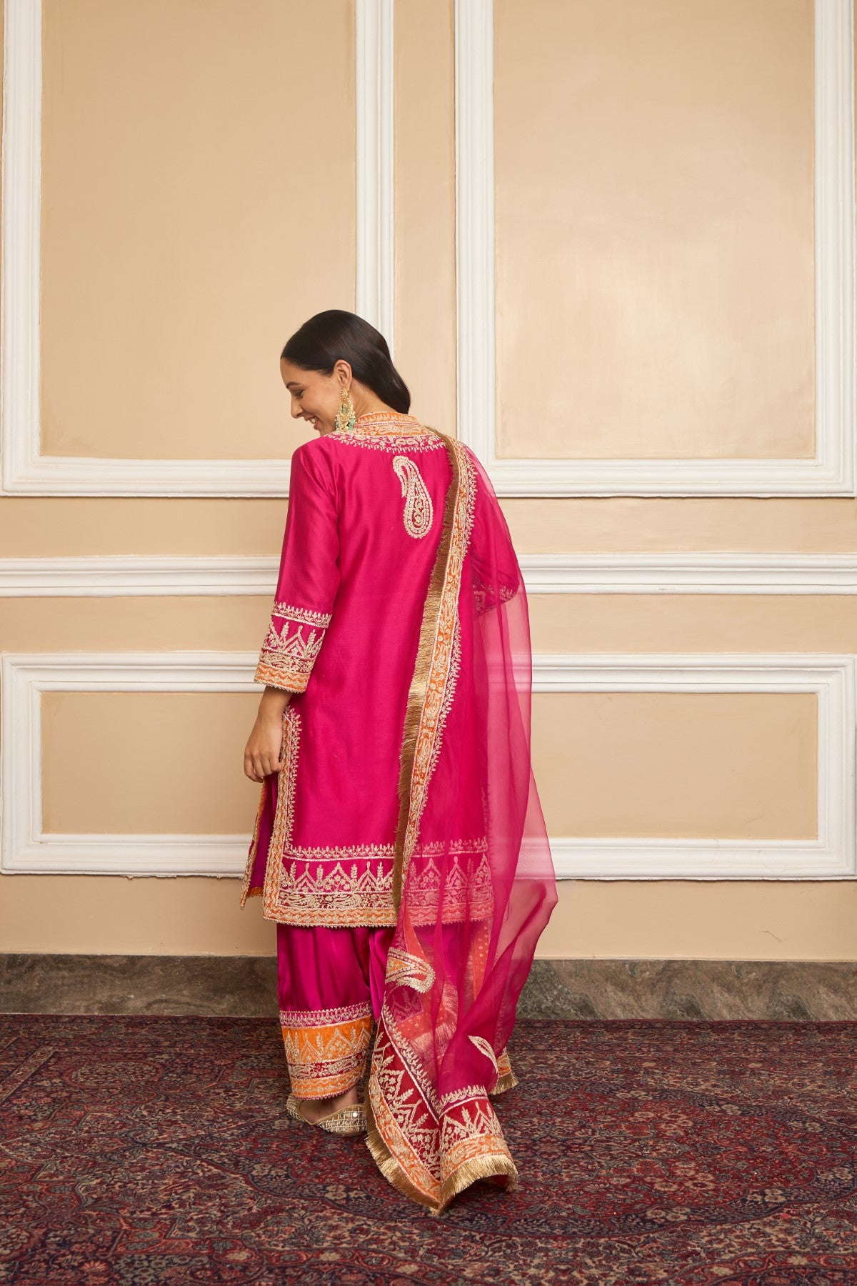 AFSAANA - HOTPINK SHORT KURTA WITH SALWAR AND DUPATTA