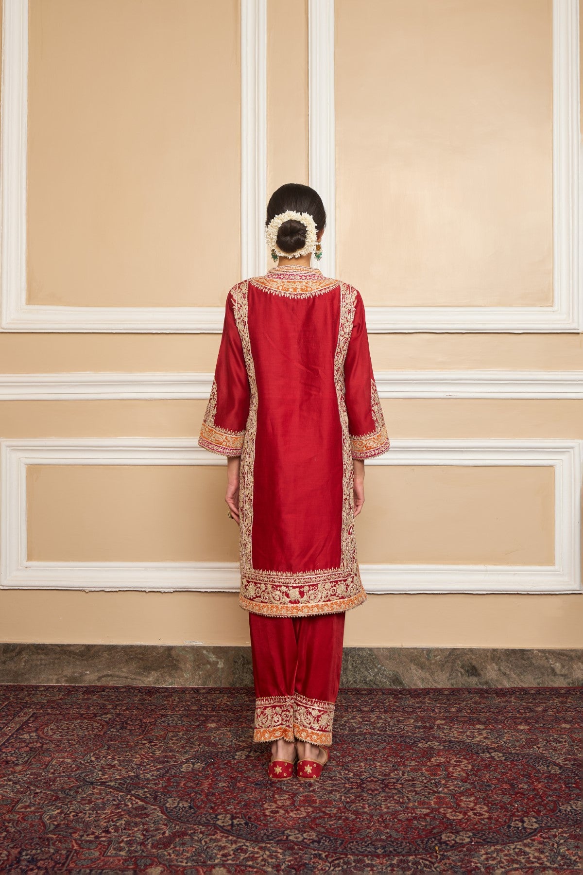 NAAYAAB - DEEP RED SHORT KURTA WITH SALWAR AND DUPATTA