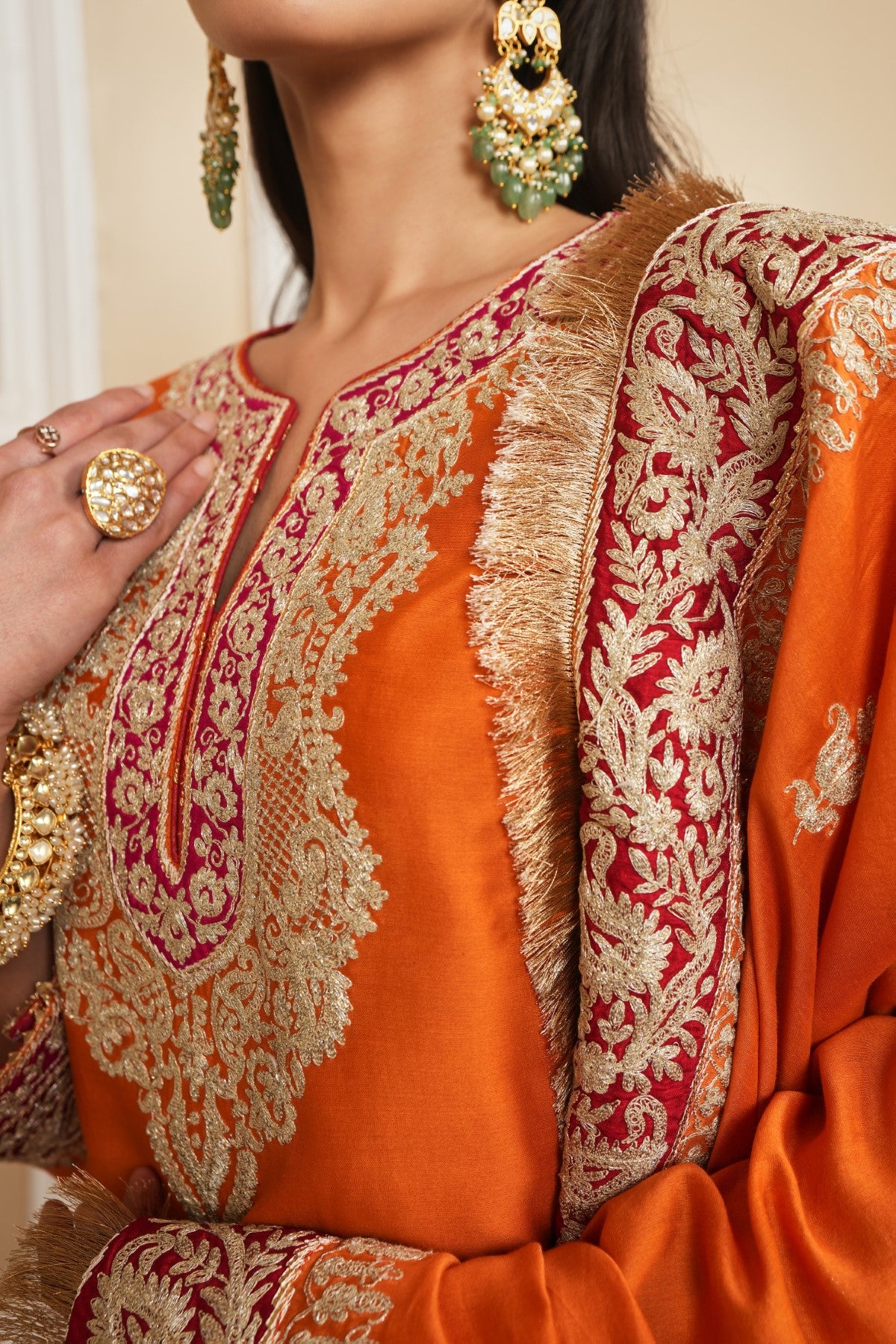 AMIRA - ORANGE SHORT KURTA WITH SHARARA AND ODHNI