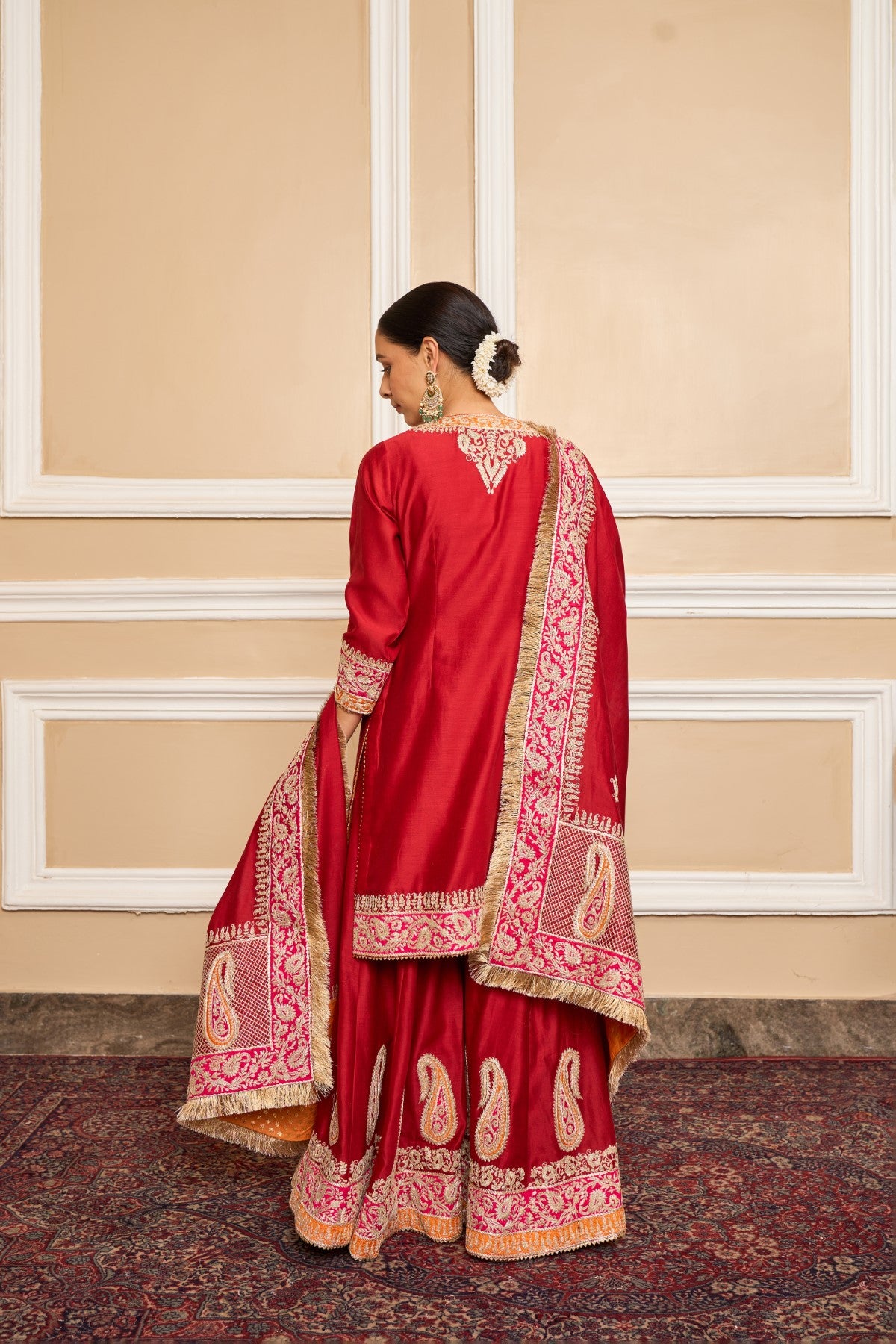 AMIRA - DEEP RED SHORT KURTA WITH SHARARA AND ODHNI