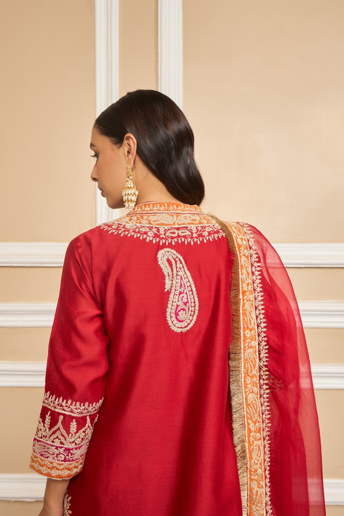 AFSAANA - DEEP RED SHORT KURTA WITH SALWAR AND DUPATTA