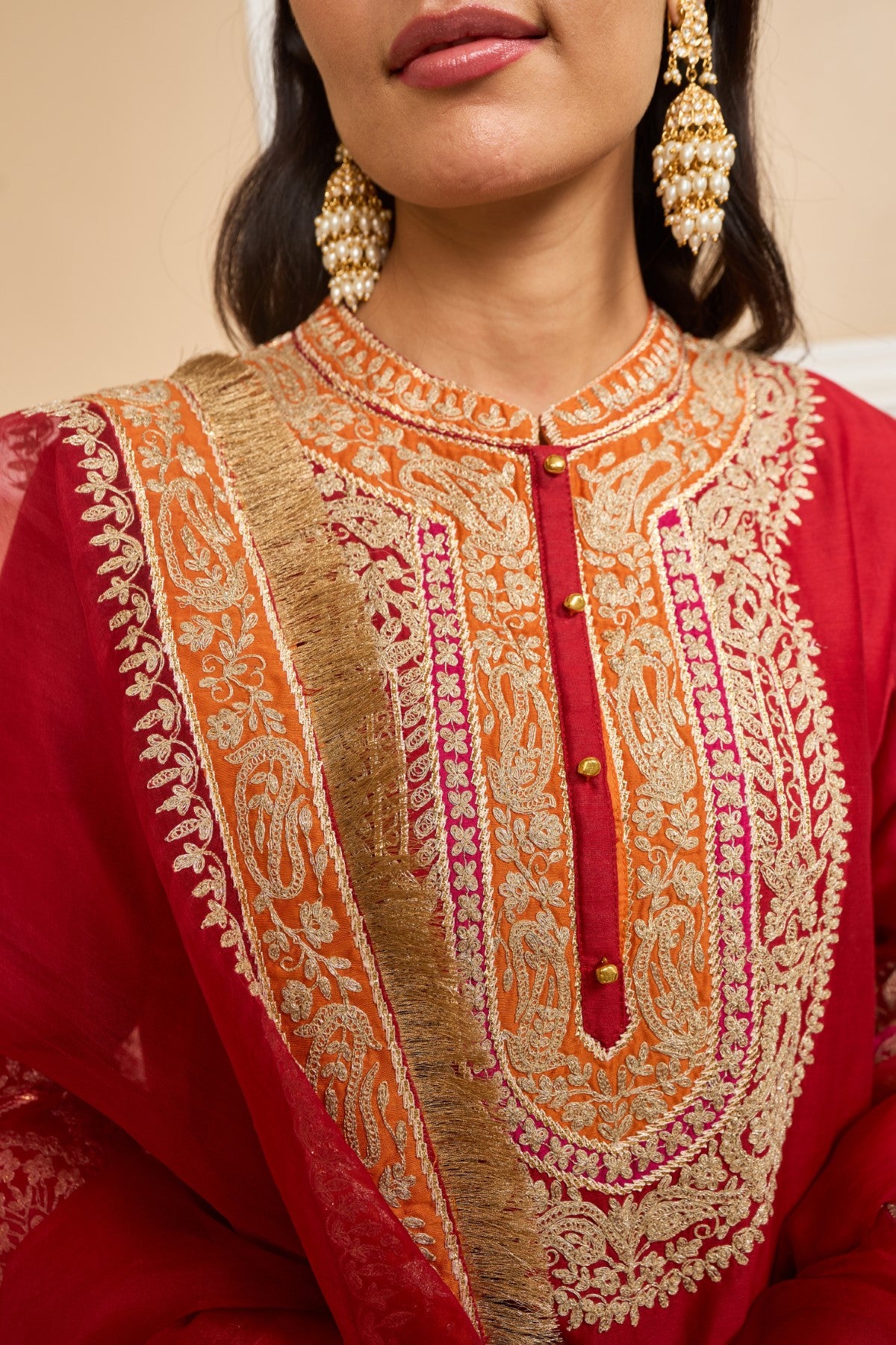 AFSAANA - DEEP RED SHORT KURTA WITH SALWAR AND DUPATTA