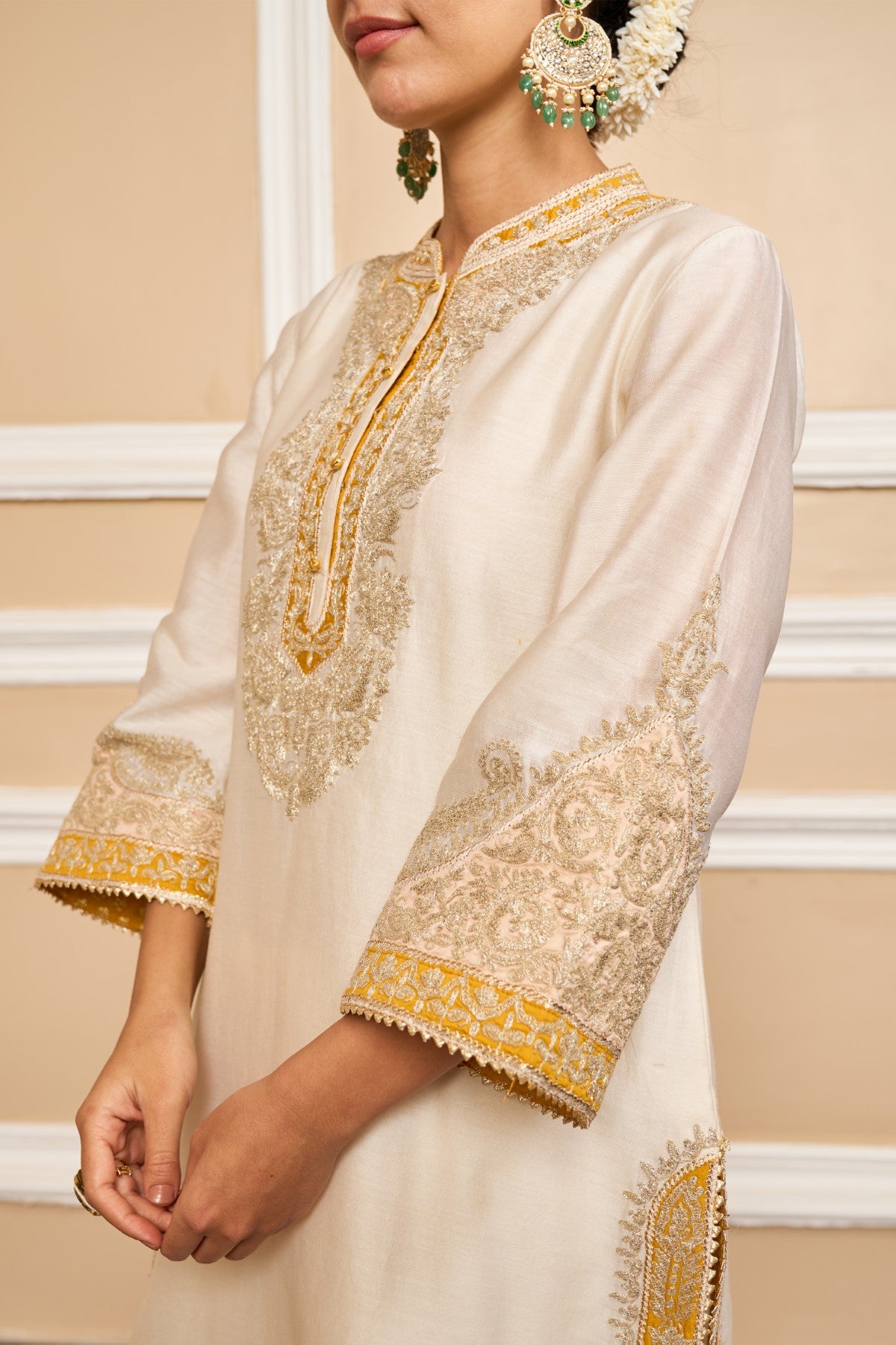 SABAA - DAISY IVORY SHORT KURTA WITH SALWAR AND DUPATTA