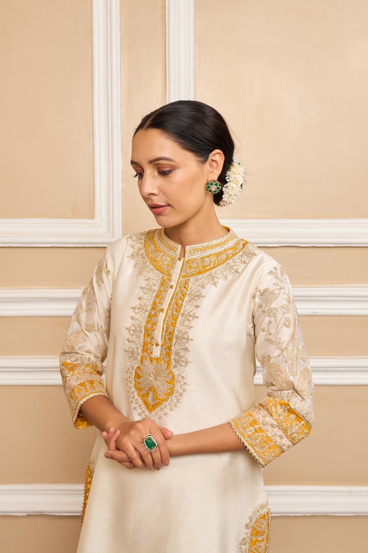 RESHAM - DAISY IVORY SHORT KURTA WITH SALWAR AND DUPATTA