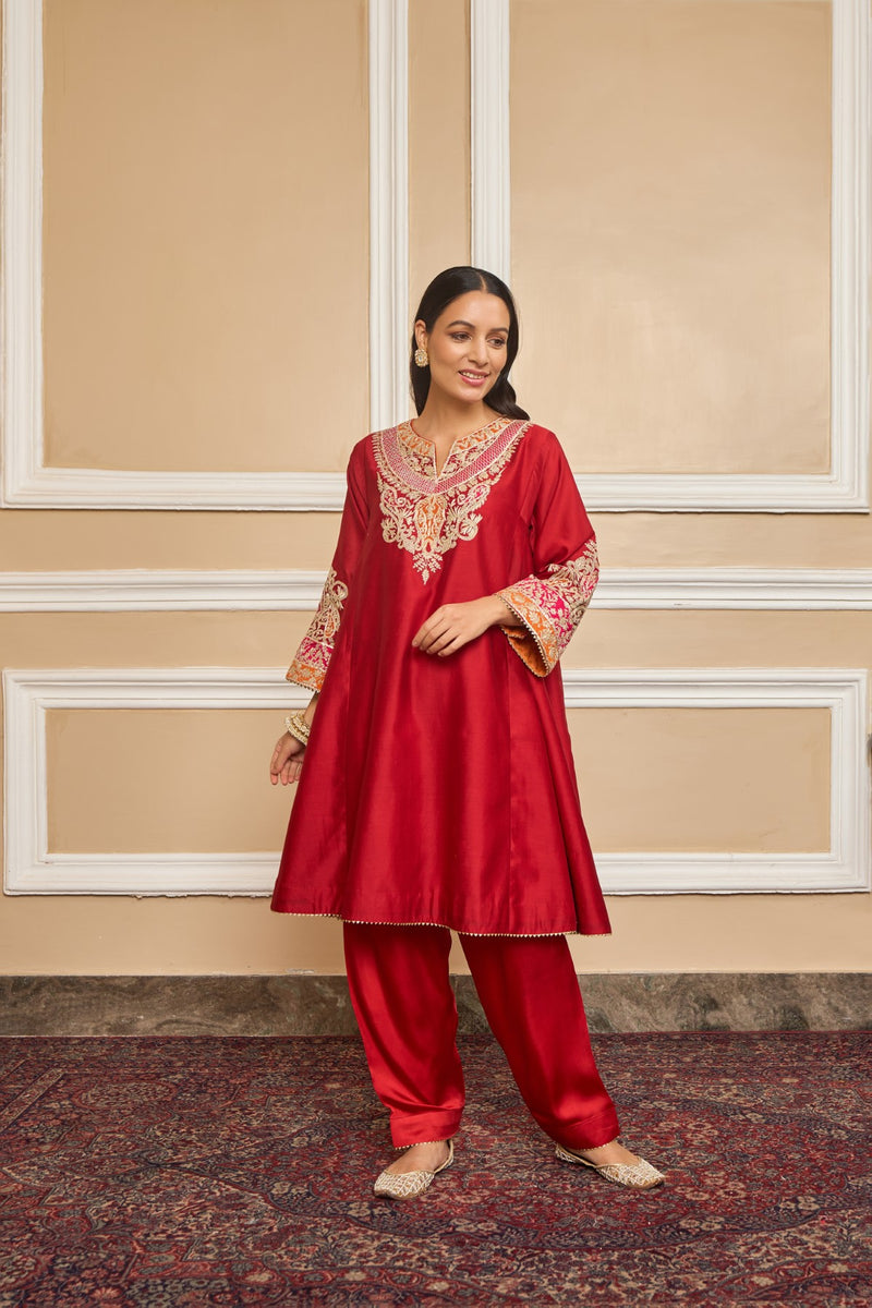 MEHRISH - DEEP RED SHORT KALIDAAR CHOGA WITH SALWAR