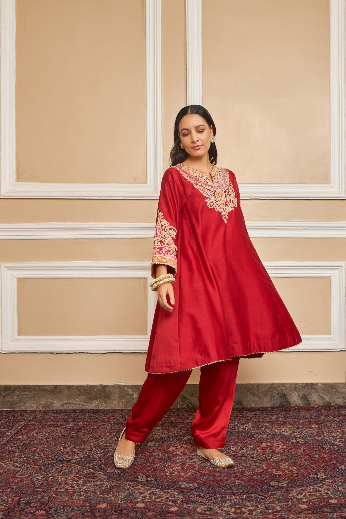 MEHRISH - DEEP RED SHORT KALIDAAR CHOGA WITH SALWAR