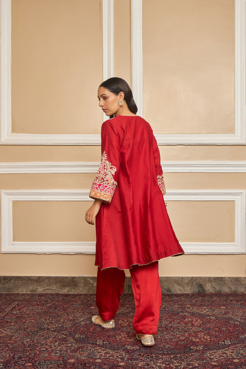 MEHRISH - DEEP RED SHORT KALIDAAR CHOGA WITH SALWAR