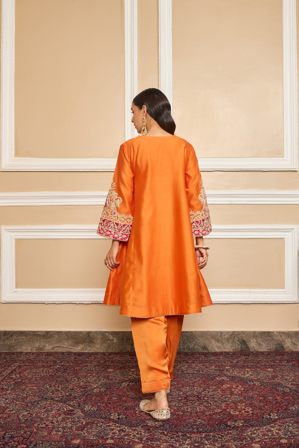 MEHRISH - ORANGE SHORT KALIDAAR CHAUGA WITH SALWAR