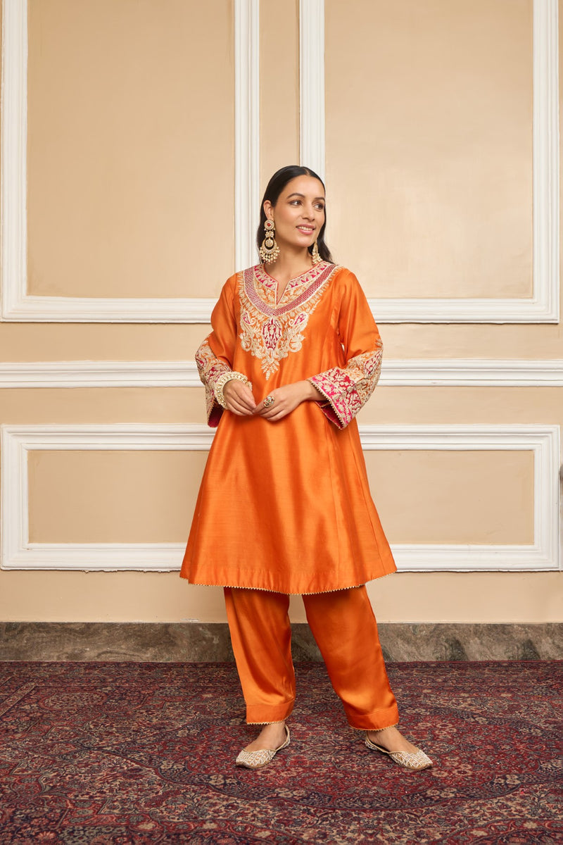 MEHRISH - Orange SHORT KALIDAAR CHOGA WITH SALWAR