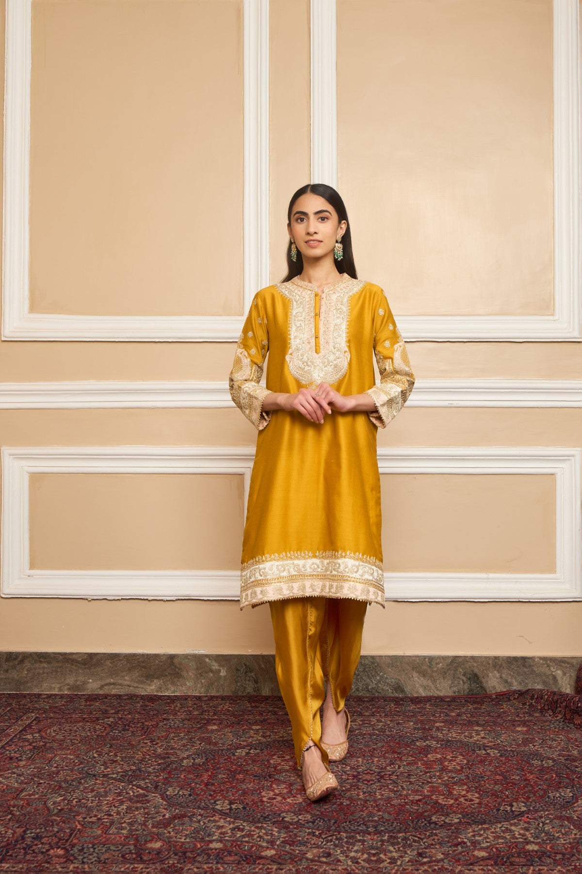 MYREEN - GLAZE MUSTARD KURTA WITH DHOTI