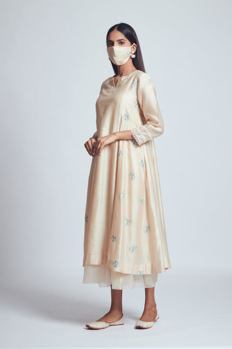 Amna- Daisy ivory twin layer summer dress