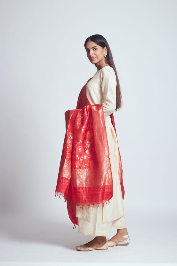 Persian Red Silk Banarsi Dupatta
