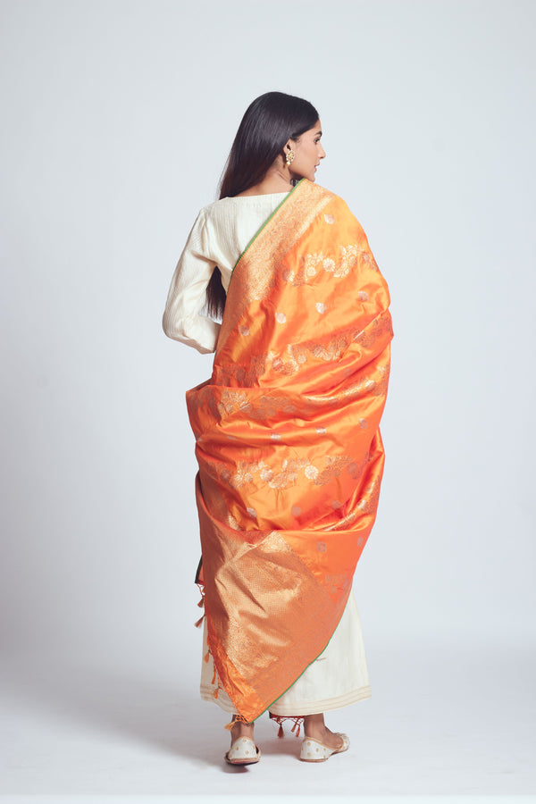 Royal Orange Silk Banarsi Dupatta