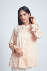 Iliana - Soft Peach Satin Silk Shirt