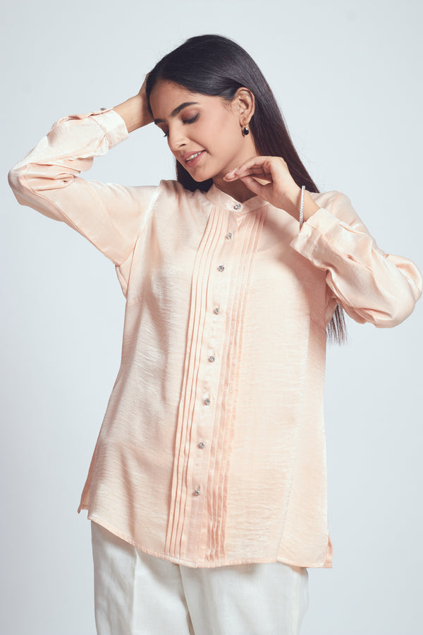 Iliana - Soft Peach Satin Silk Shirt