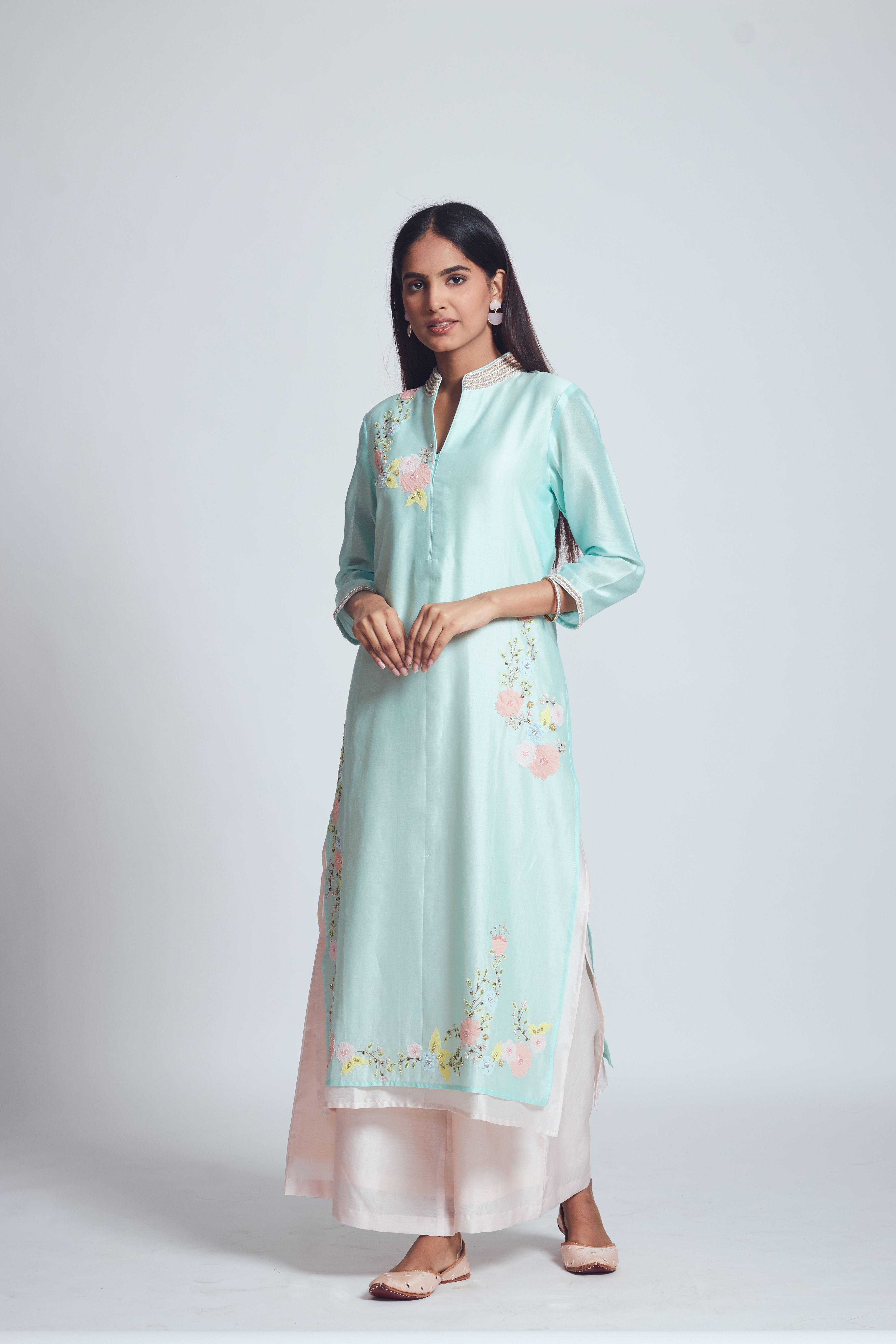 Fiza - Soft Aqua & Blush Pink Kurta and Palazzo Set