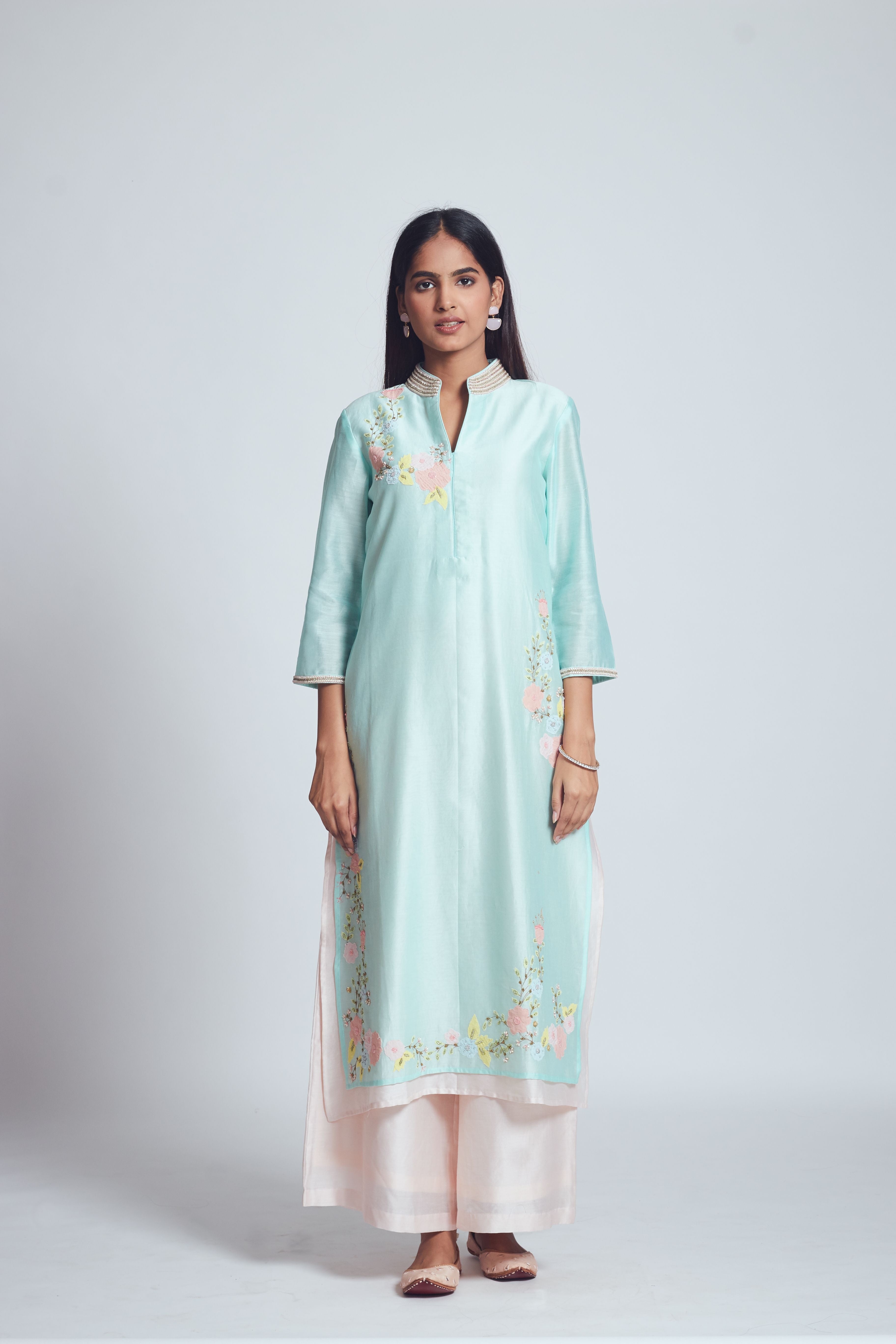 Fiza - Soft Aqua & Blush Pink Kurta and Palazzo Set