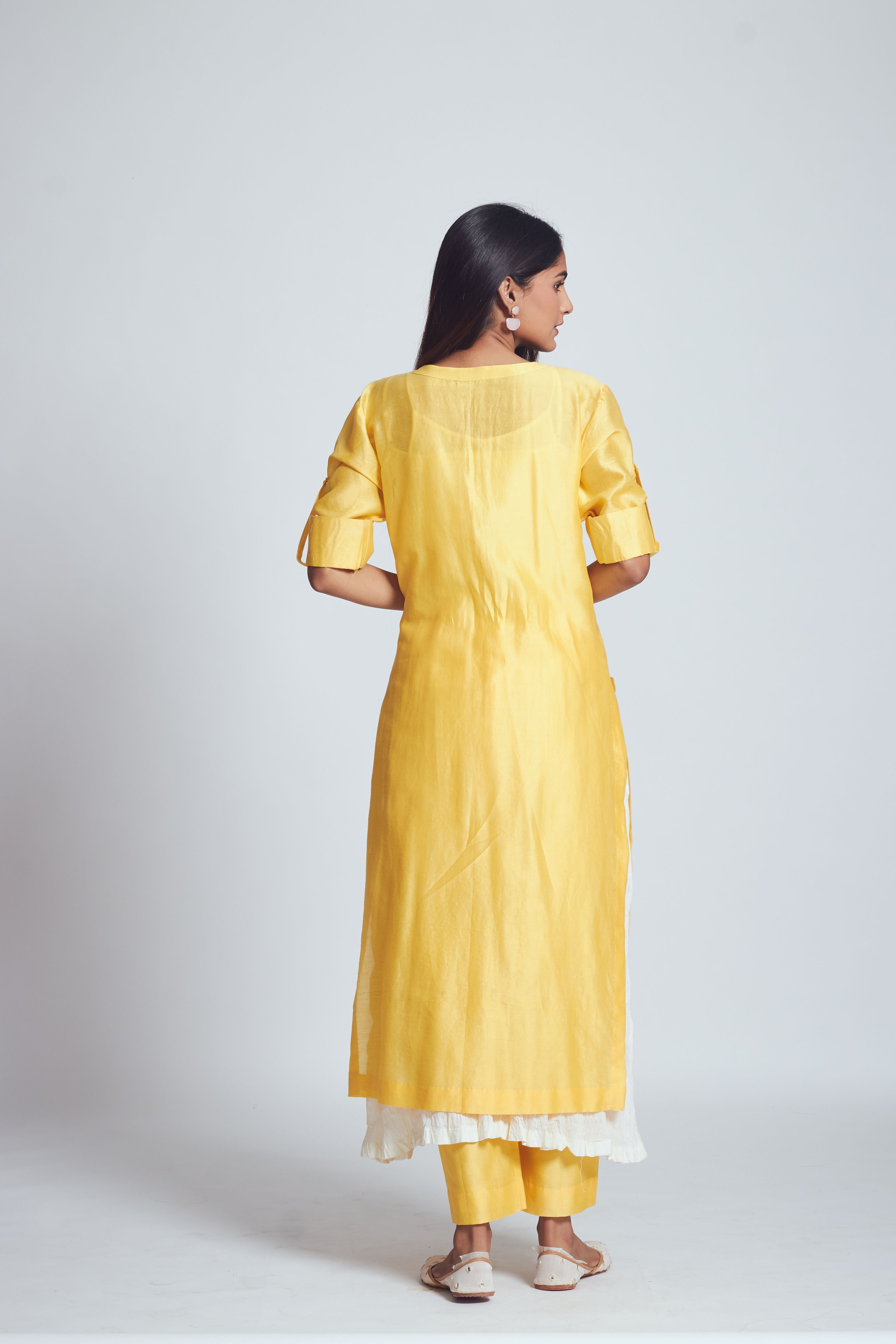 Fazna - Lemony Yellow Silk Embroidered Set