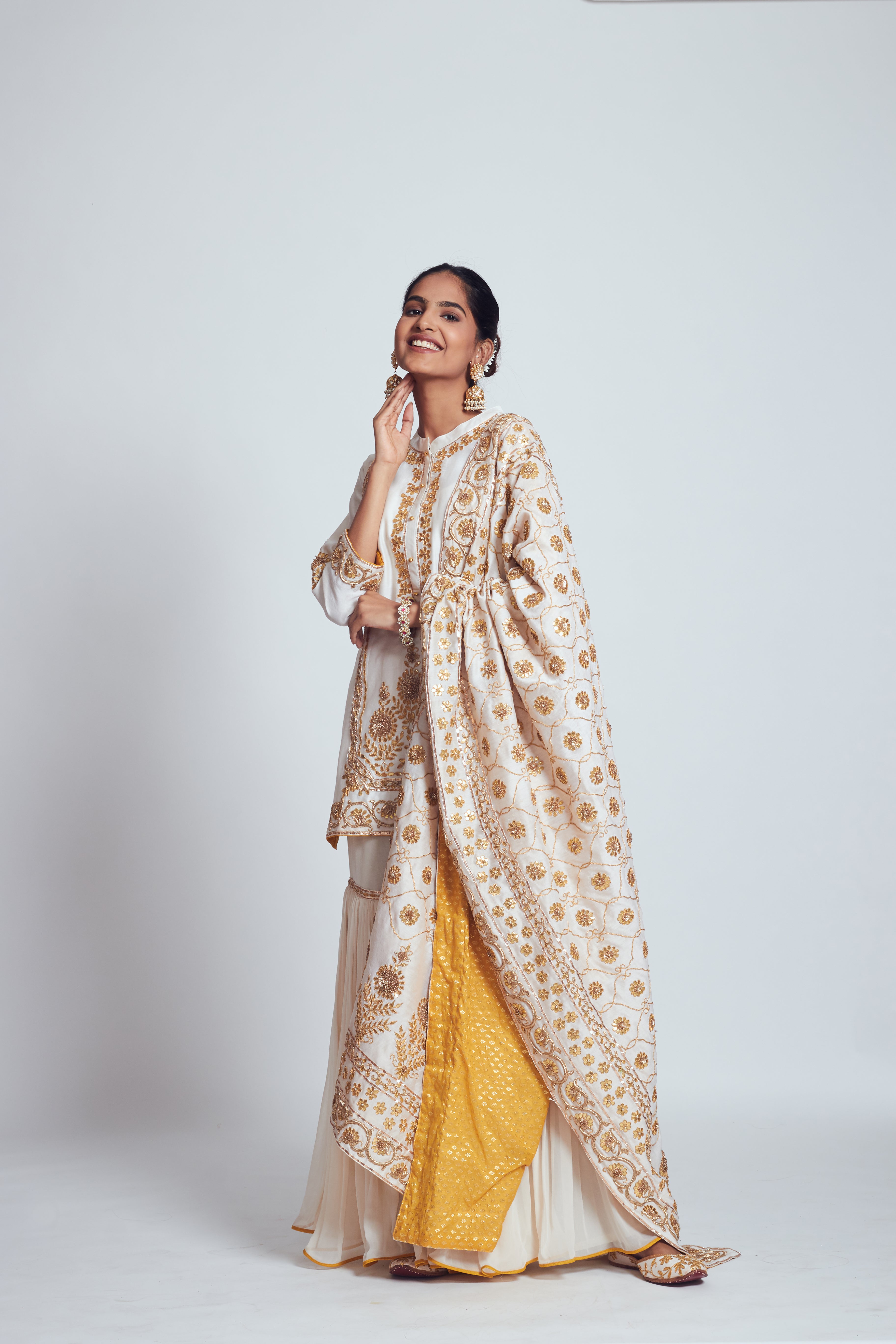 Safia- Daisy ivory gota patti & dabka zardozi work kurta garara