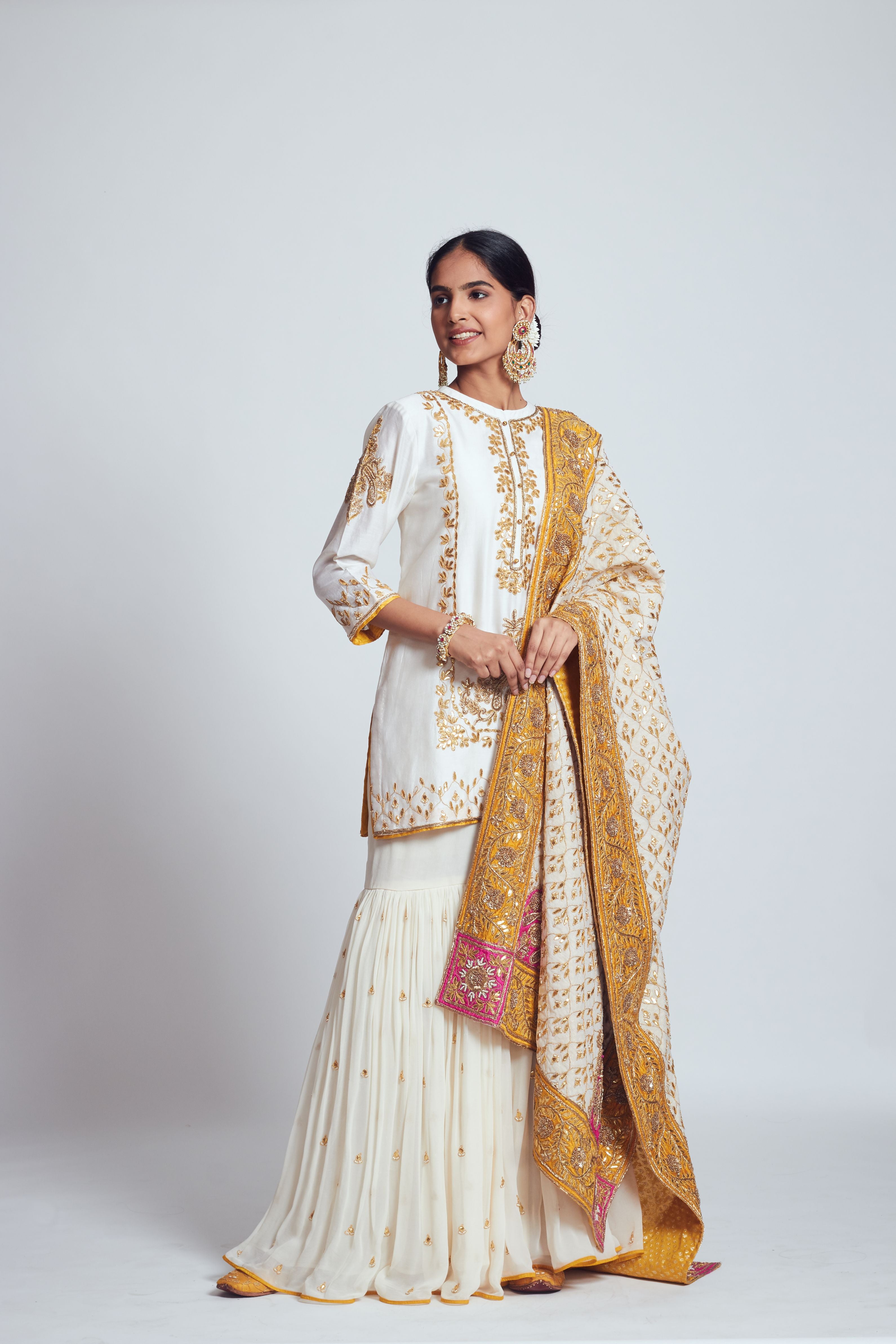 Syra- Daisy ivory gota patti & dabka zardozi work kurta garara