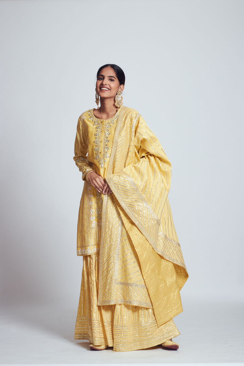 Sehar- Happy yellow chanderi silk embroidered ensemble