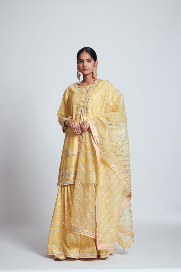 Rizwanaa- Happy yellow chanderi silk ensemble
