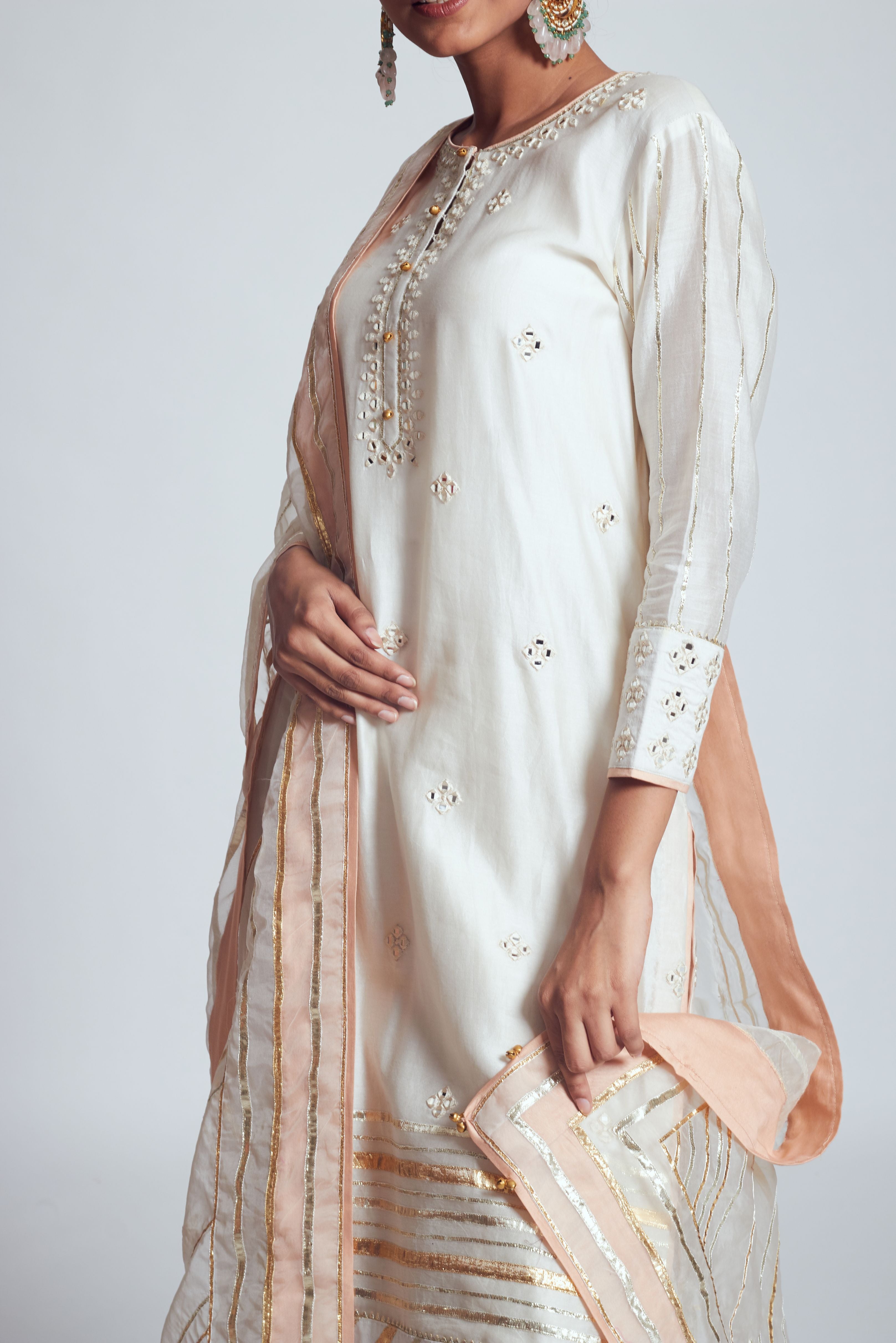 Rehnuma- Daisy ivory chanderi silk ensemble