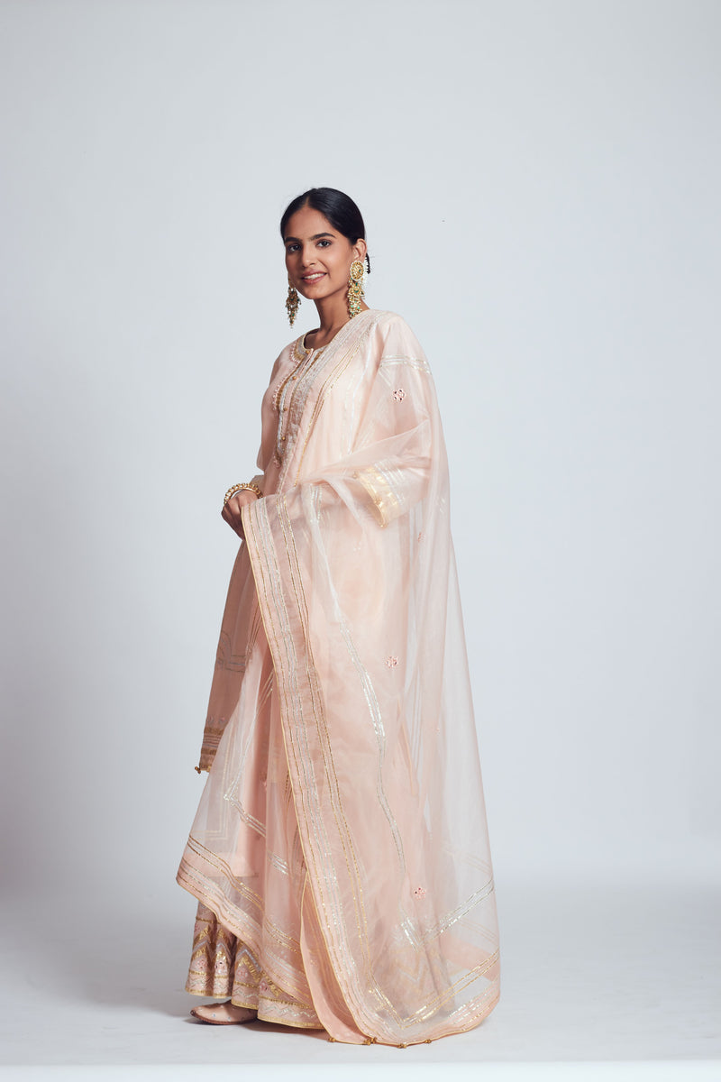 Rukshana- Blush rose pink chanderi silk ensemble