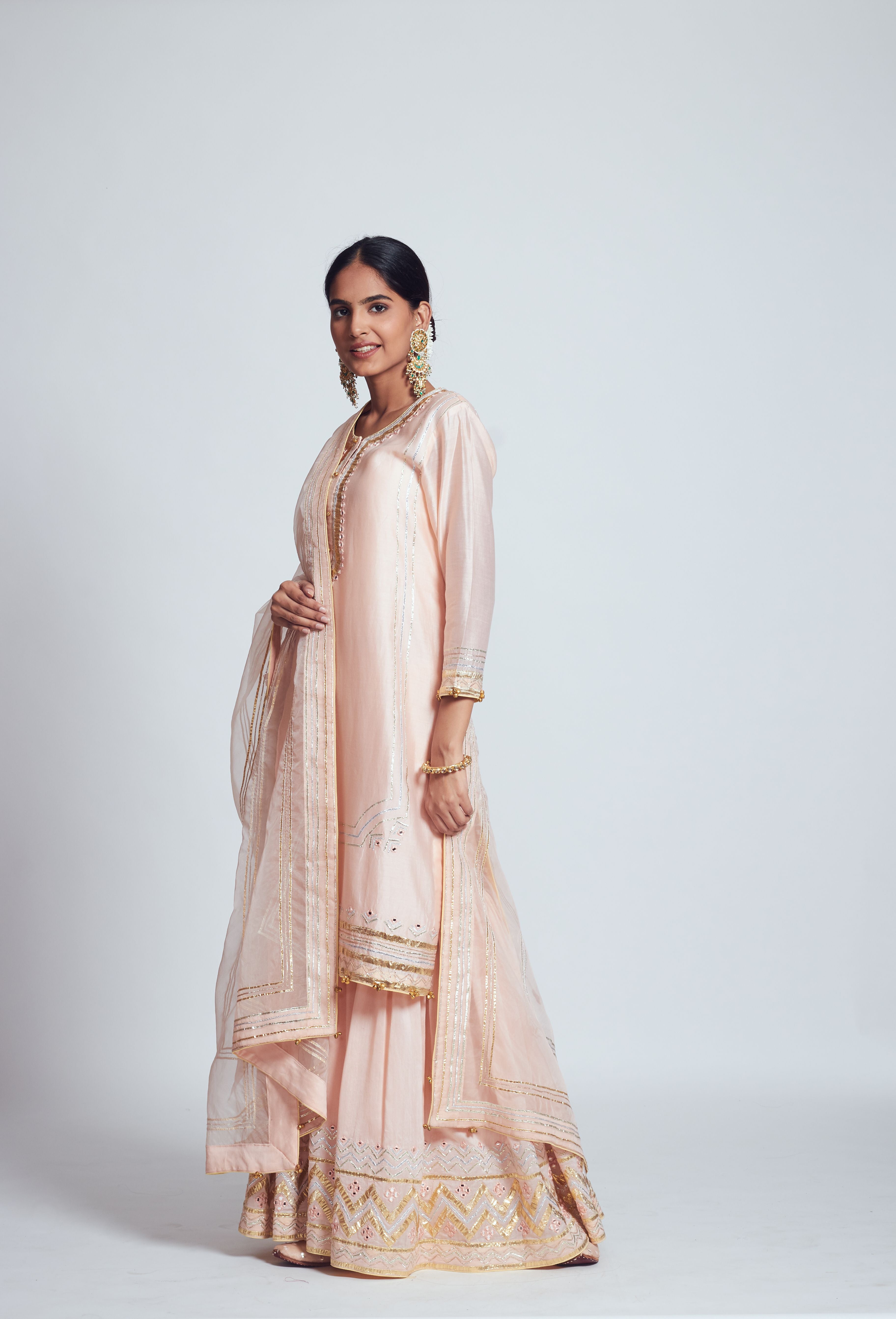 Rukshana- Blush rose pink chanderi silk ensemble