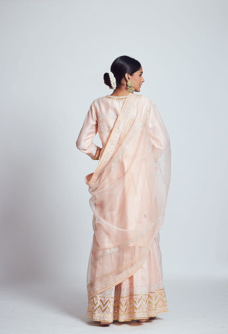 Rukshana- Blush rose pink chanderi silk ensemble