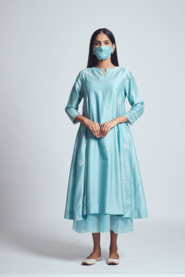Amna- Teal blue twin layer summer dress
