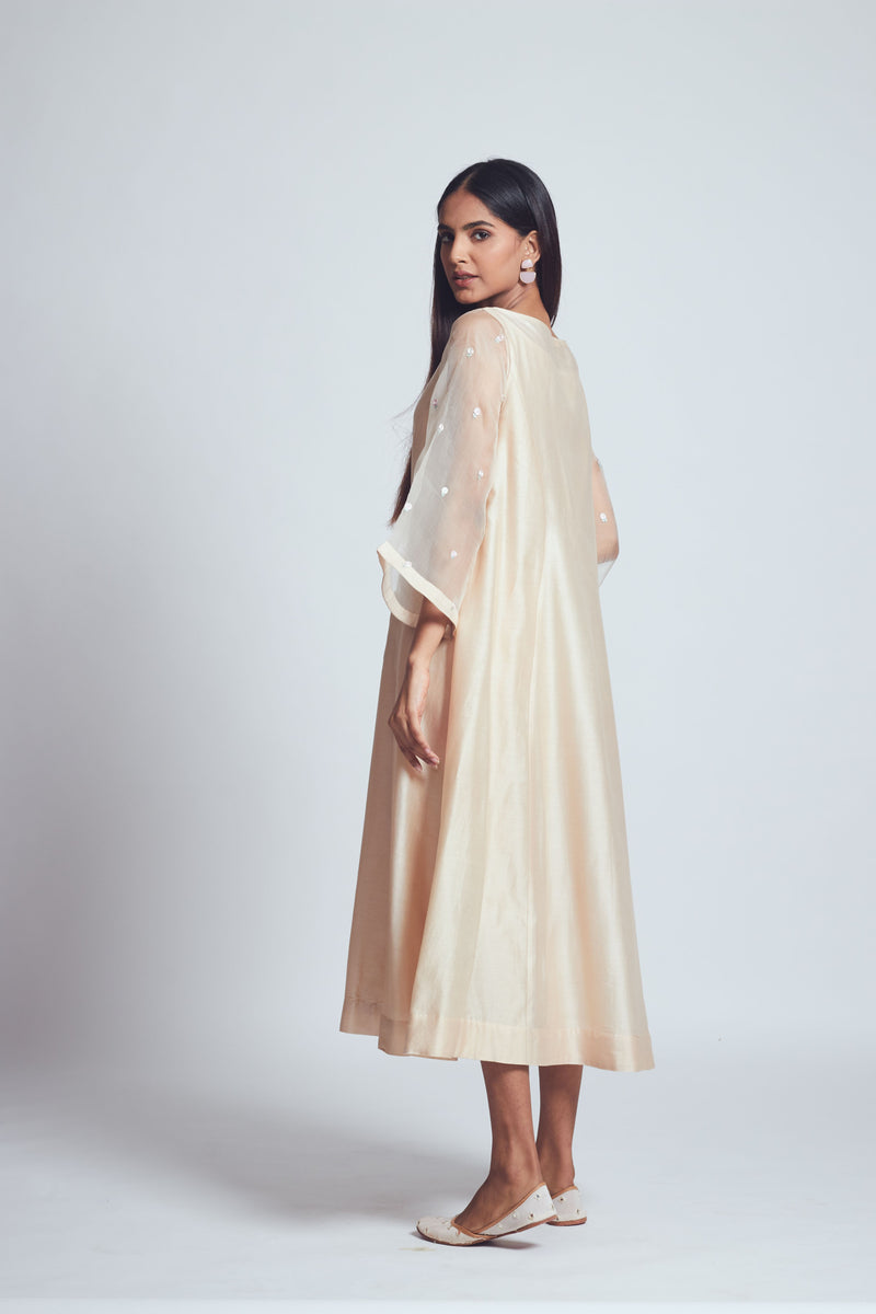 AYSA-Soft beige twin layer summer dress