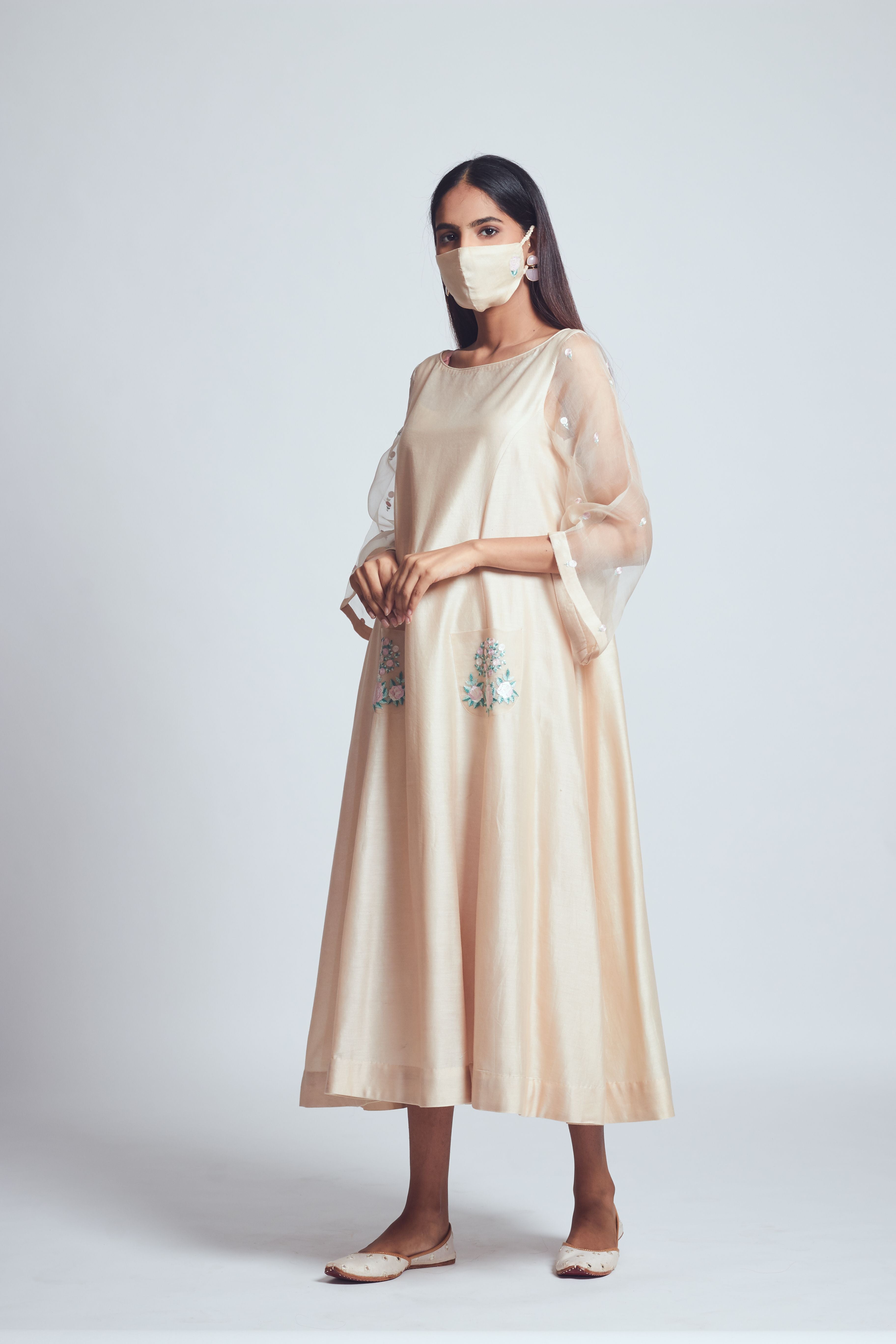 AYSA-Soft beige twin layer summer dress