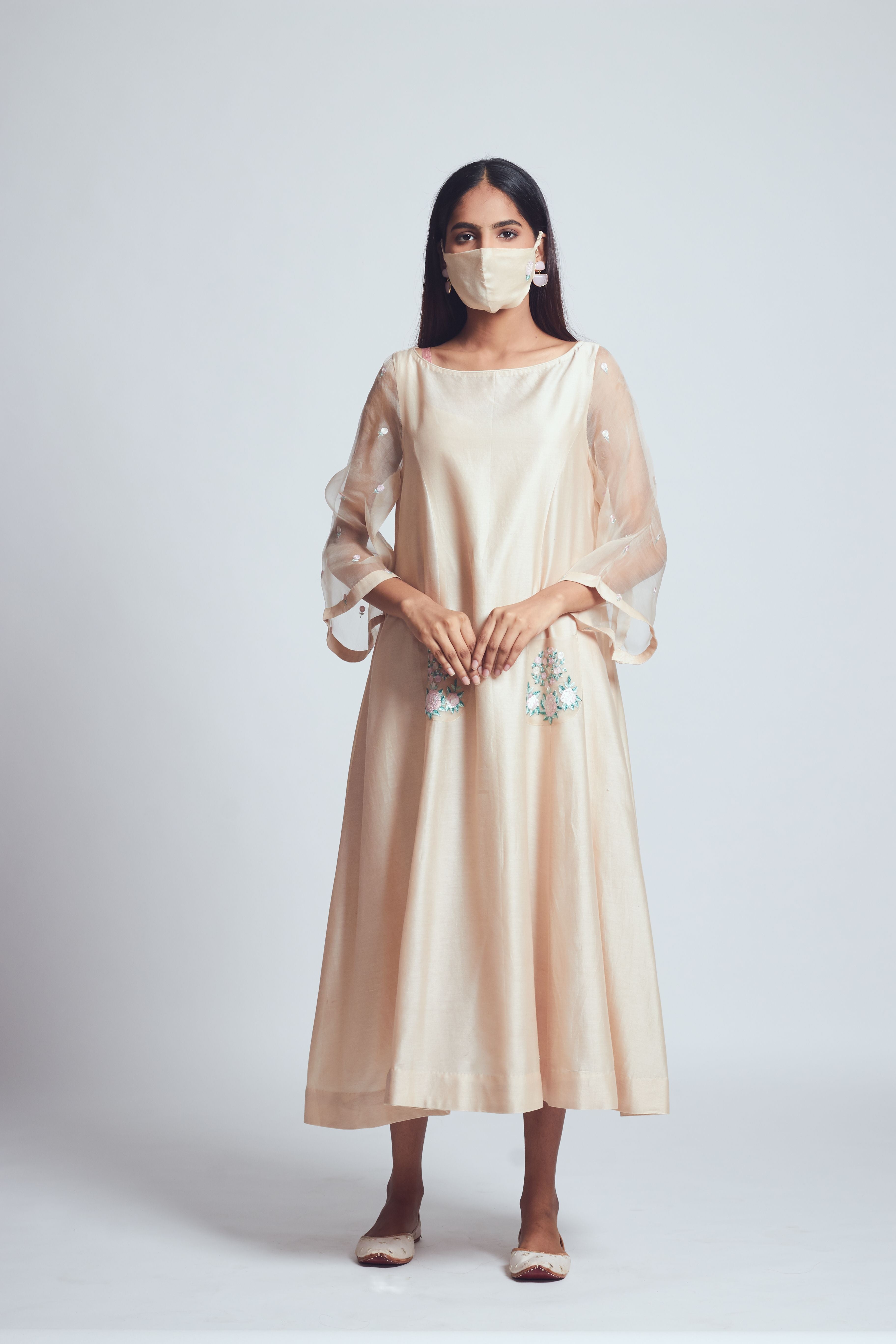 AYSA-Soft beige twin layer summer dress