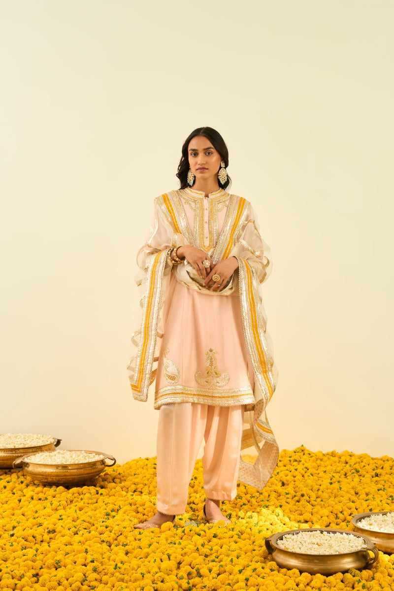 Sadiyah- Rose pink Princess Cut Kurta with Salwar and Dupatta