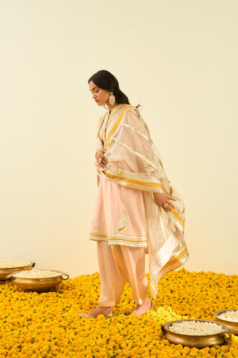 Sadiyah- Rose pink Princess Cut Kurta with Salwar and Dupatta