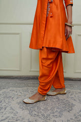 Shafira- Pumpkin Orange Tilla Embroidered Angrakha Kurta Set