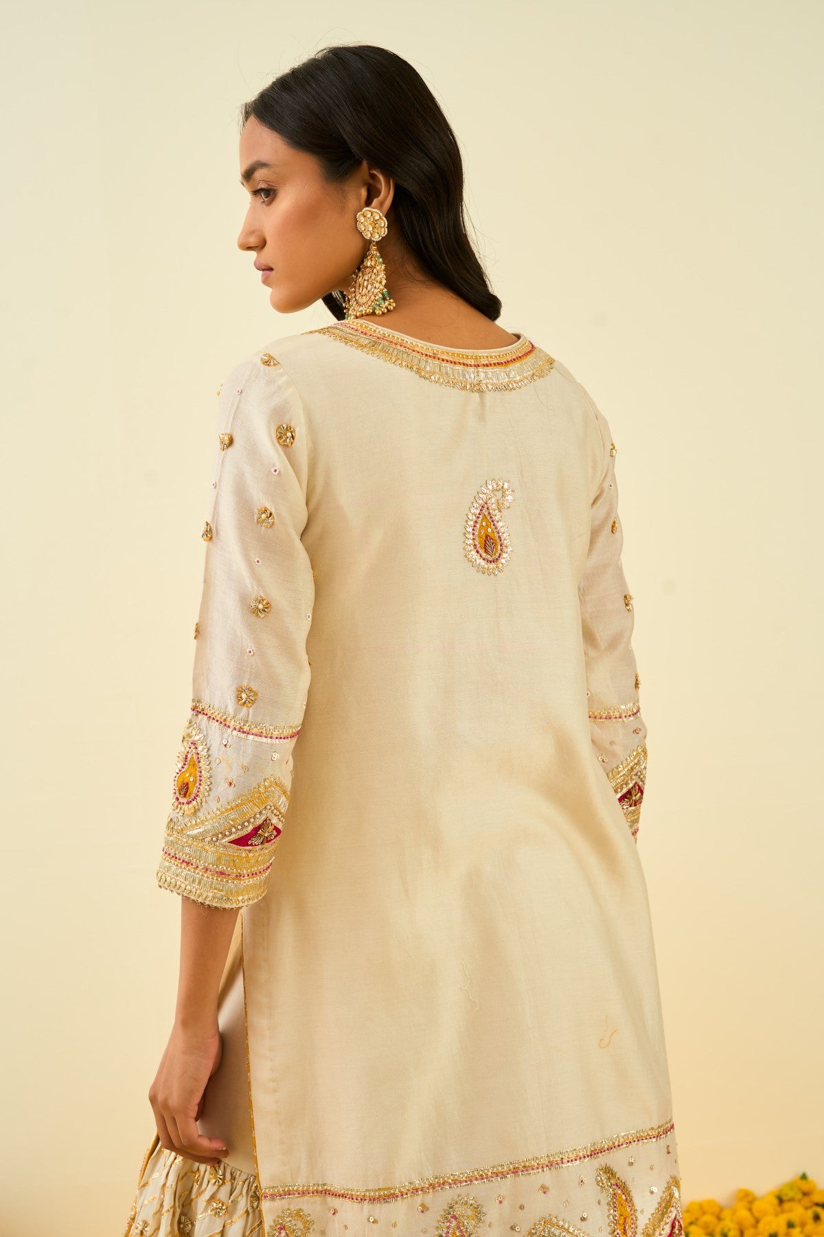 Shafna Daisy Ivory short kurta with garara and dupatta