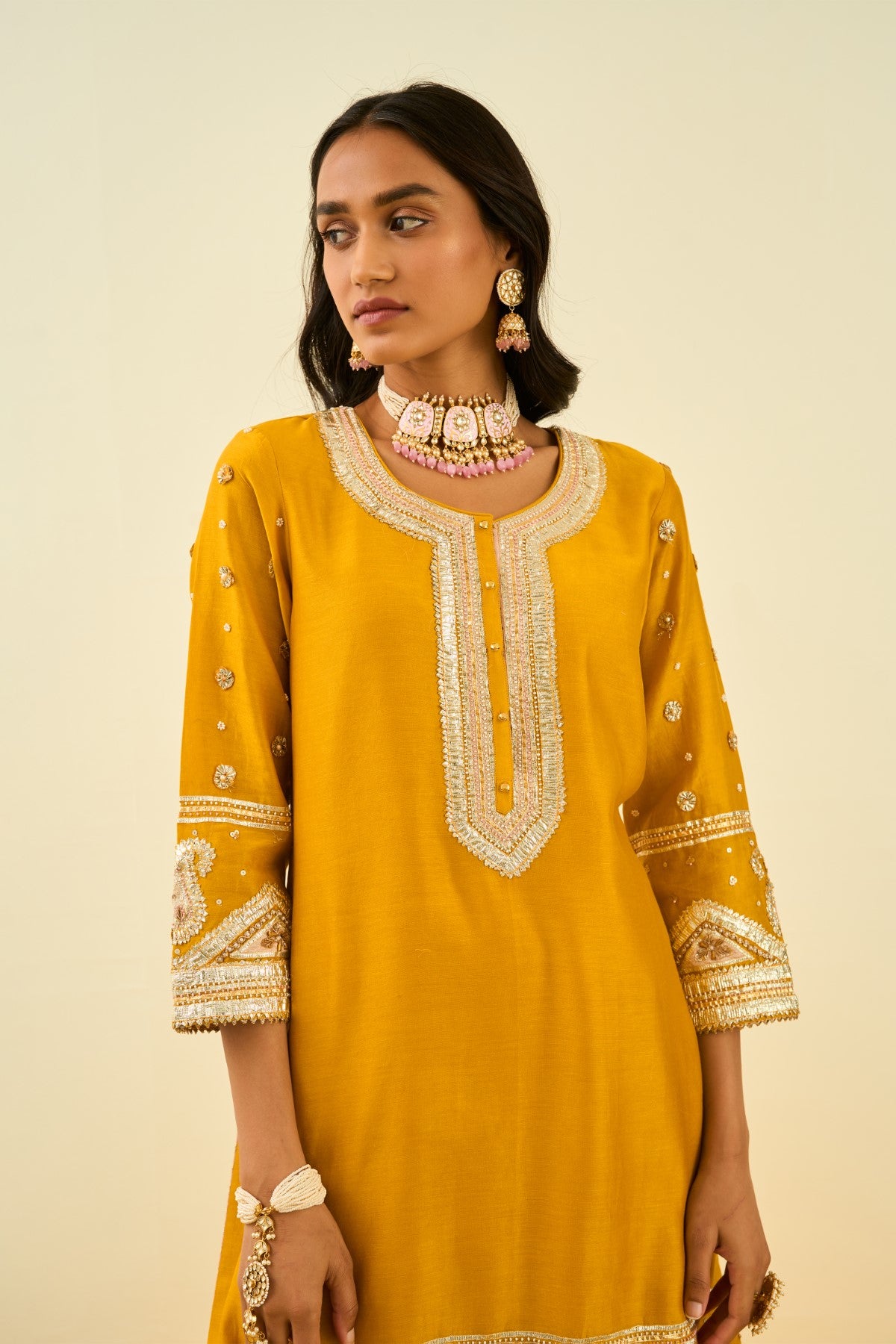 Shafna- Glaze Mustard  short kurta with garara and dupatta