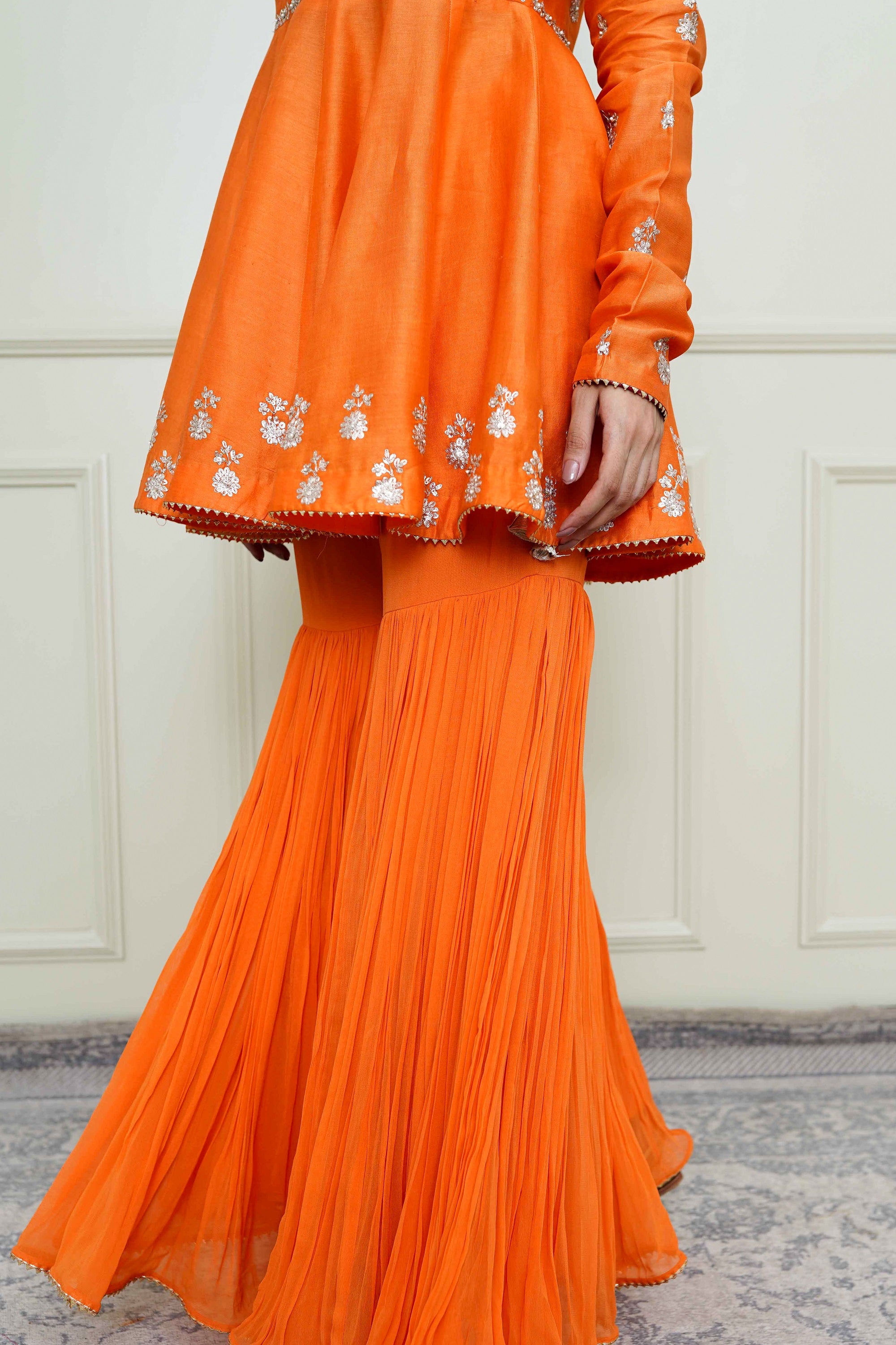 Shahana-Pumpkin Orange Georgette Gharara Set